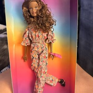 Stylish Floral Doll with Brown Hair